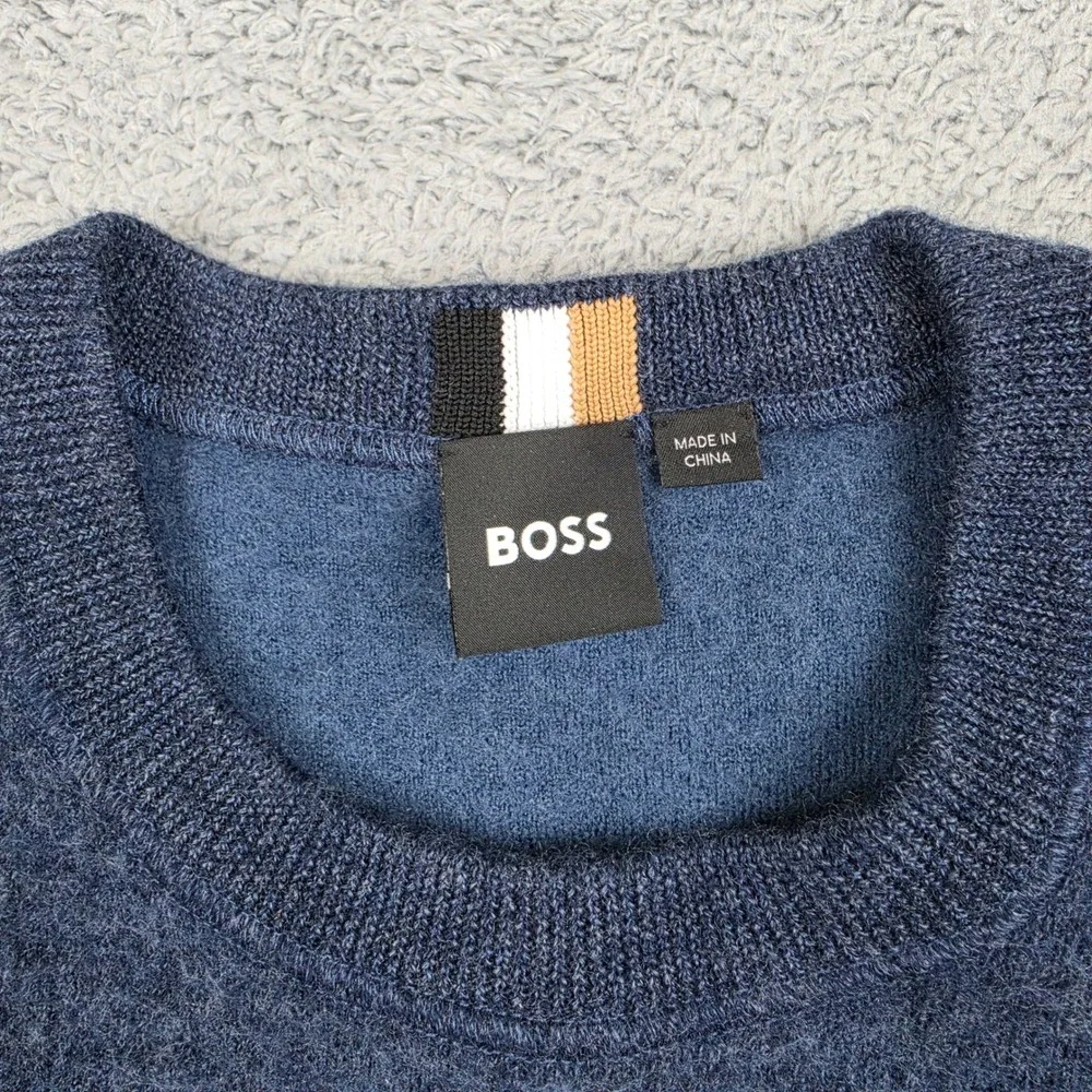 Hugo Boss Sweater Mens S Blue Virgin Wool Crewneck Long Sleeve Pullover Normcore